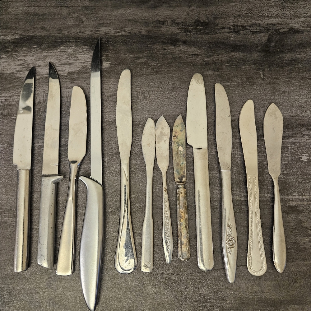 Vintage Mismatched Silver-Plated and Stainless Steel Knives Collection